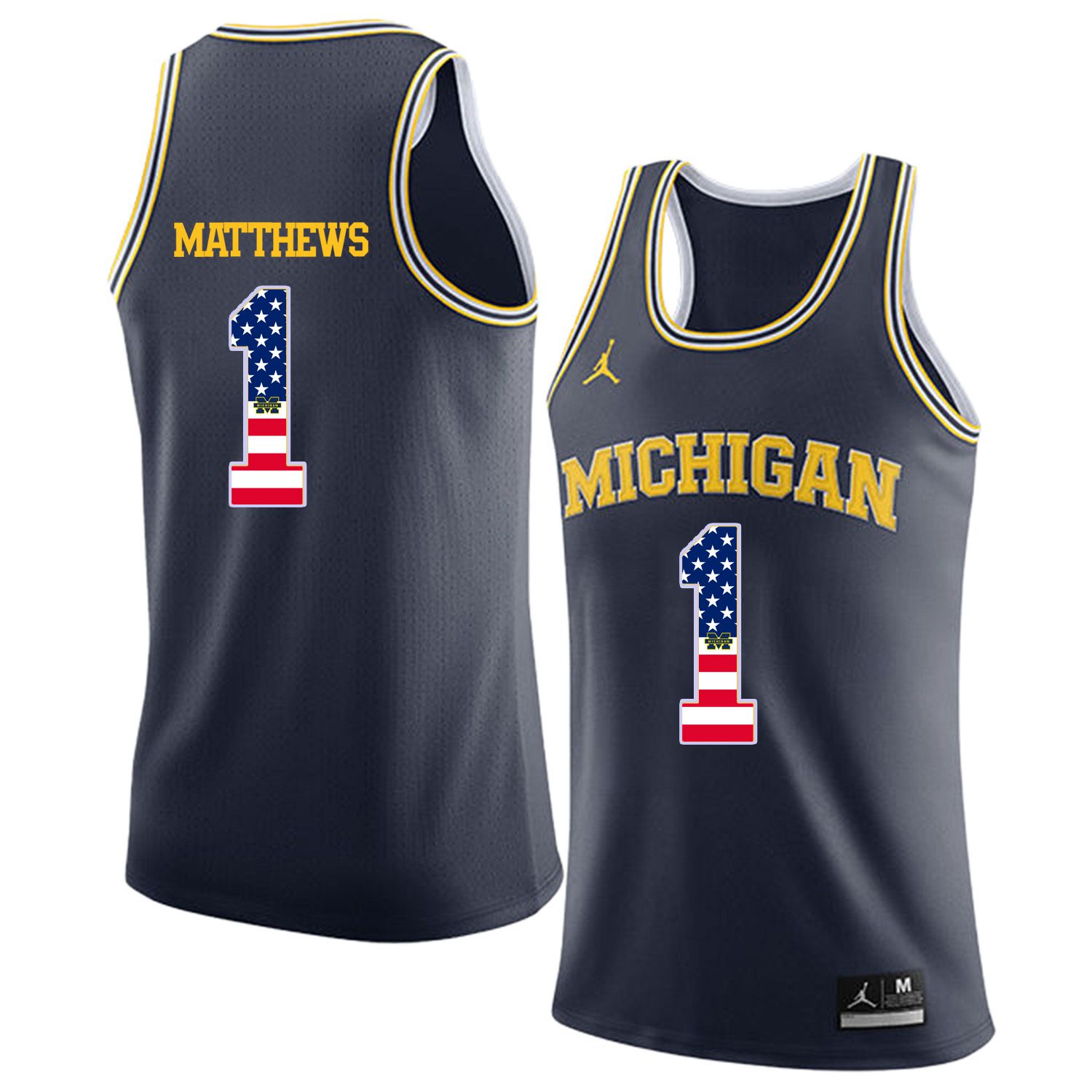 Men Jordan University of Michigan Basketball Navy #1 Matthews Flag Customized NCAA Jerseys->customized ncaa jersey->Custom Jersey